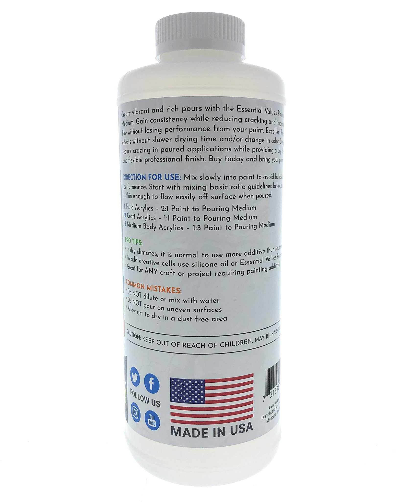 32 Fl OZ Acrylic Pouring Medium - Professional Grade/Made in USA - Ide –  Essential Values