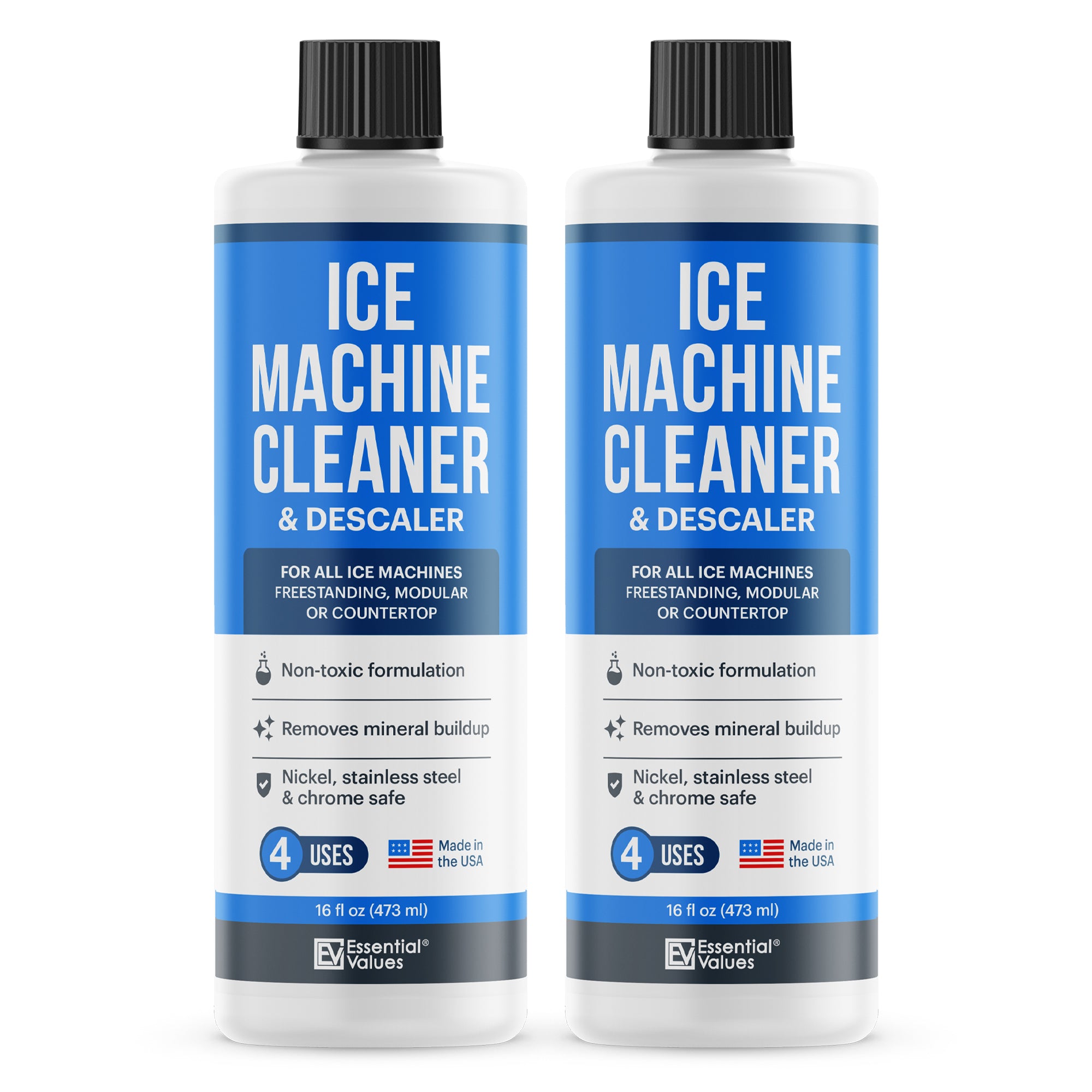 Essential Values 32 USES Ice Machine Cleaner (Gallon / 3.78), Nickel Safe  Descaler  Ice Maker Cleaner Compatible with: Whirlpool 4396808, Manitowac,  Ice-O-Matic, Scotsman, Follett & more! 